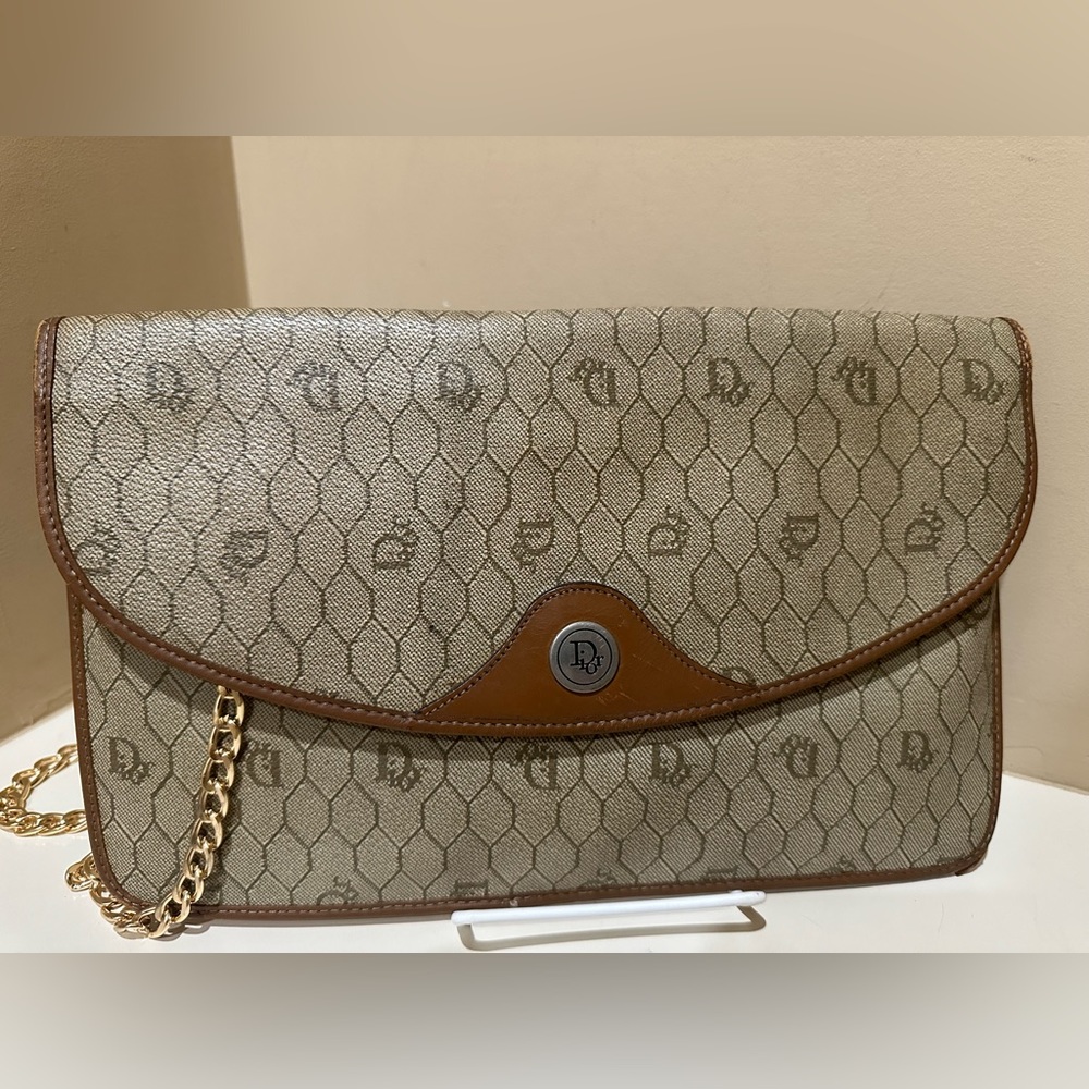 Christian Dior Vintage, Honeycomb, Coated Canvas Pouch w/added unbranded chain - Picture 3 of 13